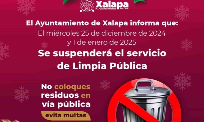 No habrá servicio de limpia pública 25 de diciembre y 1 de enero