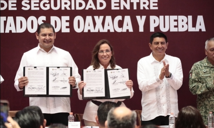 Signa gobernadora Rocío Nahle alianza de seguridad con Oaxaca y Puebla